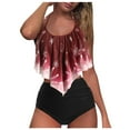 thumbnail image 3 of Women Vintage Swimsuit Two Piece Retro Halter Ruched High Waist Print Bikini Set Snowflake Print Overlay Christmas Tankini Swimsuit, 3 of 6
