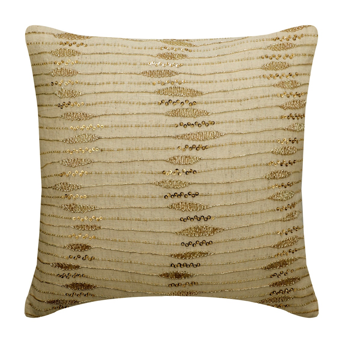Pillow Covers, Decorative Beige & Gold 20"x20" (50x50 cm) Pillow Covers, Linen Zardozi