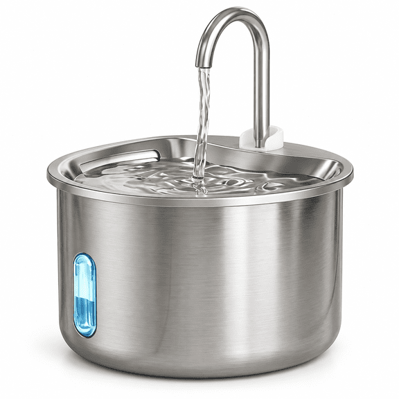 TENZONN Stainless Steel Pet Water Fountain for Cats and Dogs, USB Powered, Visible Water Level, Multi-Layer Filtration