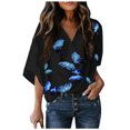 thumbnail image 1 of Camiseta de blusa estampada de manga media con cuello en V informal de verano para mujer Pompotops  hkajfhjk471457, 1 of 5