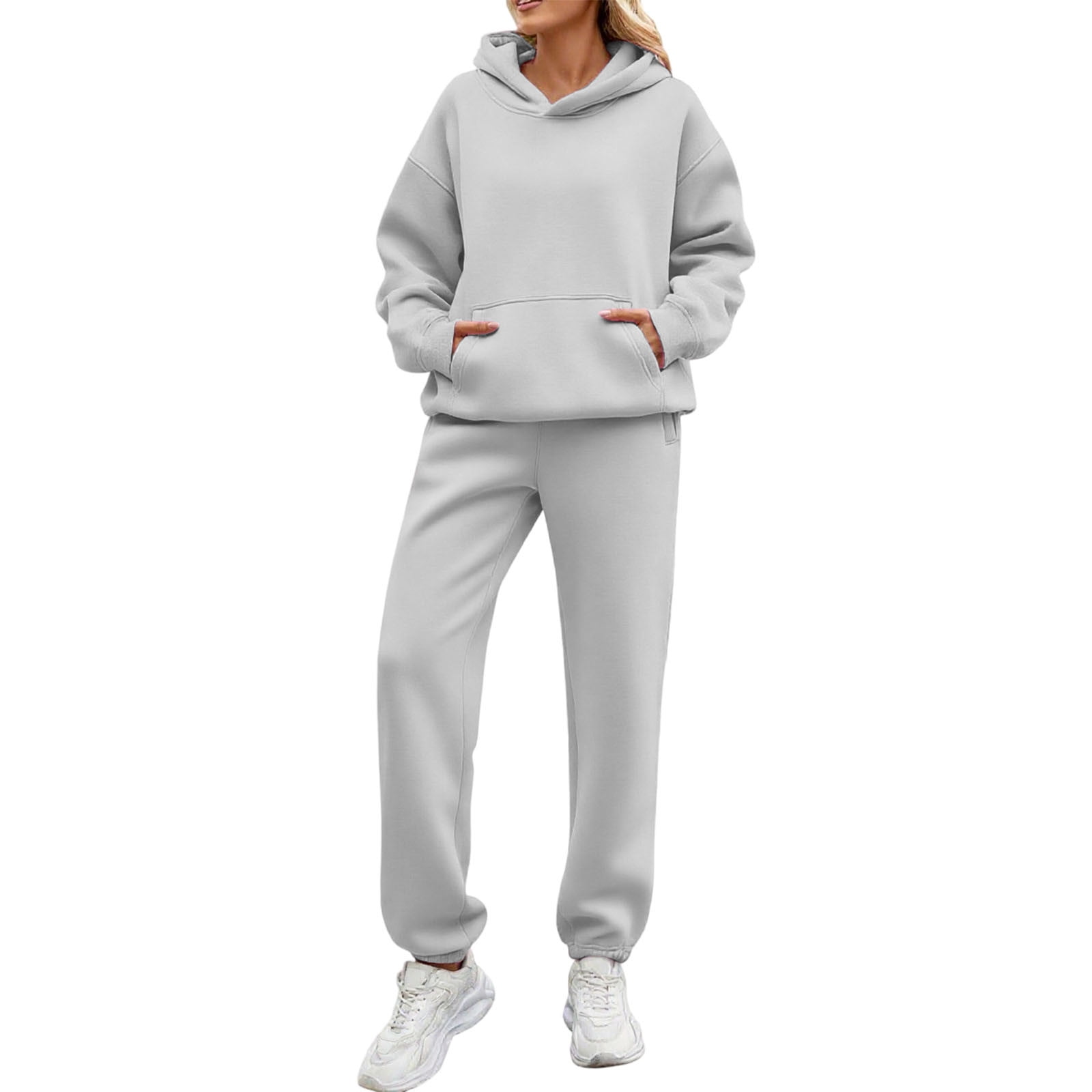UPPADA 2 Piece Set for Women Casual Two Piece Outfits Lounge Set Trendy Hoodies Matching Comfy Set and Jogger Suits Long Sleeve Sweatshirts Sweatpants Set Gray,XL
