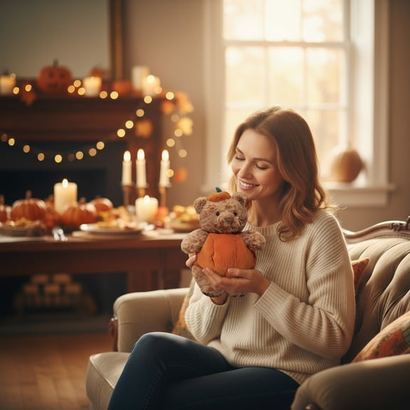 LJMsdf Fall Pumpkin Plush Bear, Brown Soft Stuffed Animals Toy, Thanksgiving Gift, 11.81"