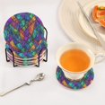 thumbnail image 3 of Yayeee 6 PCS Drink Coasters with Holder Set Woven Absorbent Round Tabletop Hot Pad, Vibrant Stained Glass Pattern, 3 of 7