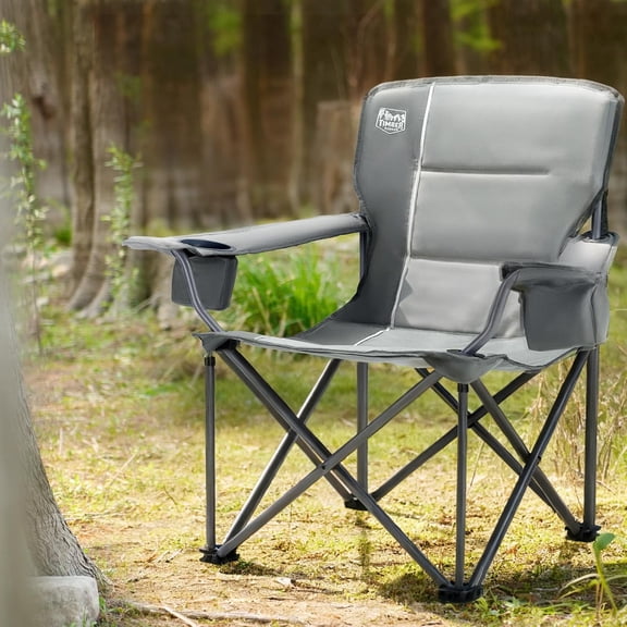 Oversized Folding Camping Chair for Adults, Support 550 LBS Heavy Duty with Cup Holder Side Pocket for Camping, Lawn, Picnic, Grey