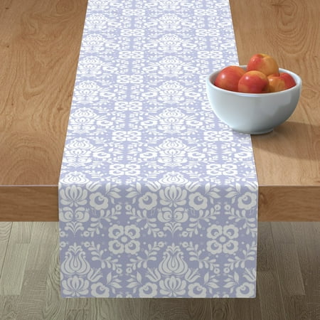 

Cotton Sateen Table Runner 108 - White Blue Violet Purple Lavender Folk Art Swedish Nordic Scandinavian Print Custom Table Linens by Spoonflower