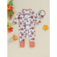 thumbnail image 5 of GXFC Infant Girls Halloween Onesie Clothes 6M 12M 18M 24M Newborn Girls Long Sleeve Zipper Floral Pumpkin Jumpsuits Bodysuit Babysuit with Headband Clothing for Baby Girls, 5 of 9
