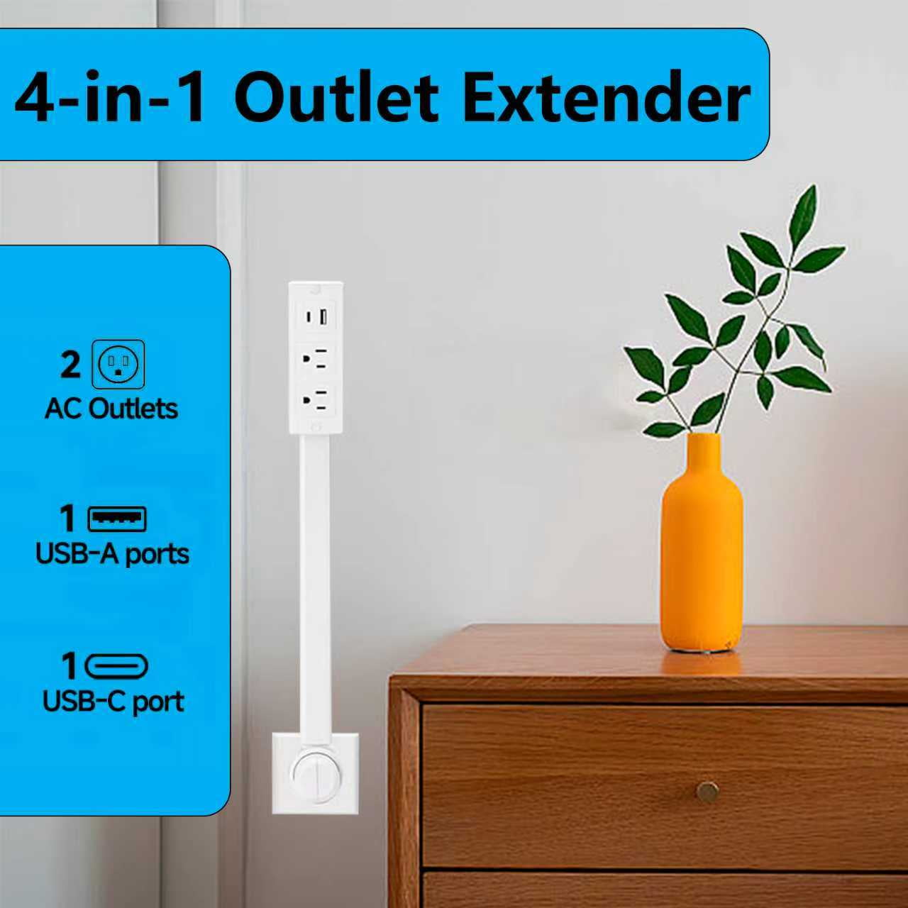 YUJING SUPERLIFE 2 pack Outlet Extender with 2 AC Sockets, USB-A and USB-C, 180° Rotatable Power Plug Expander for Hard-to-Reach Wall Outlets (22-34 Inch)