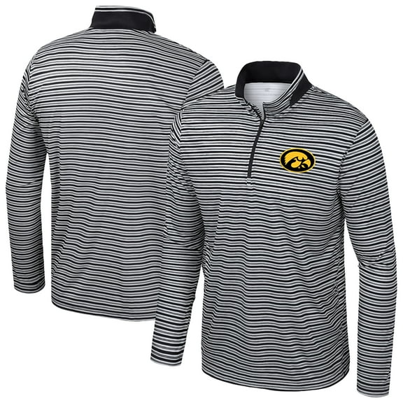 Men's Colosseum Black Iowa Hawkeyes Striped Quarter-Zip Top