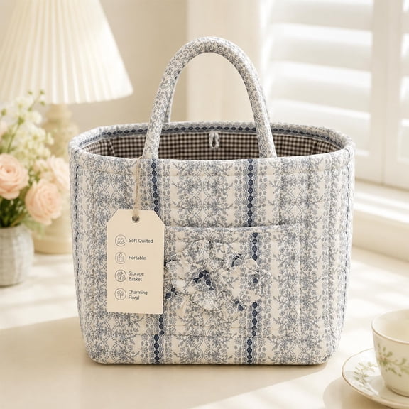 2027 New Women's Large Capacity Quilted Car Storage Basket Tote Bags | Multifunctional Foldable Washable Diaper Organizer with Handles & Pocket