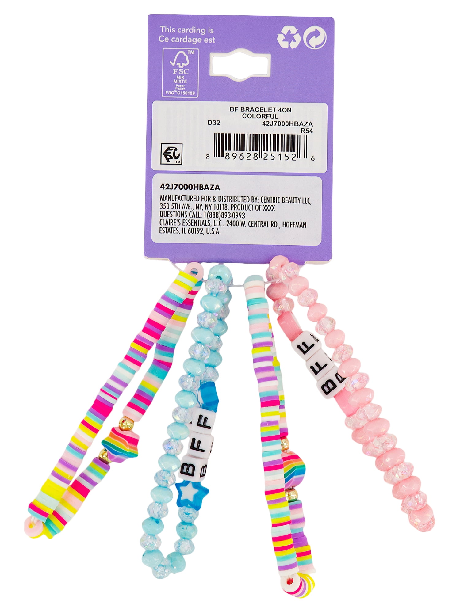 Claire's Tween Girls Best Friends Forever Rainbow Beaded Bracelets, 4-Pack