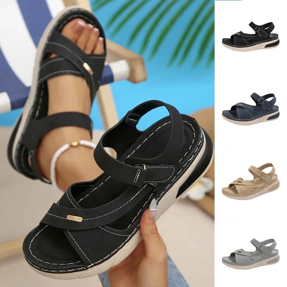 Miluxas Women's Platform Sport Sandals, Summer Strap Cross-Band Walking Shoes, Lightweight Cushioned Footbed Sandals Khaki 9.5(43)