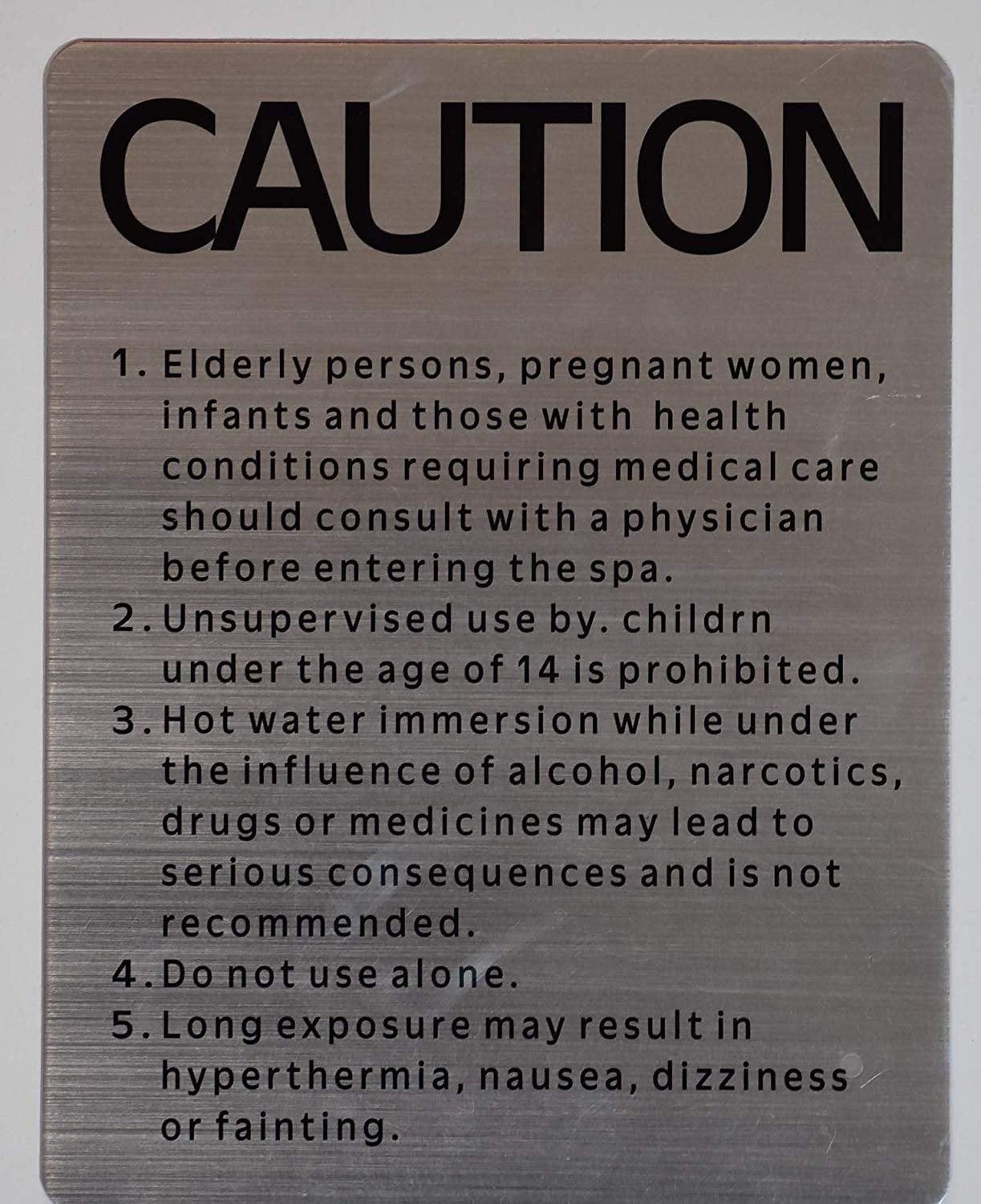 SPA Rules "Caution SPA" Sign (8.5x11, Brush Aluminium, with Duble