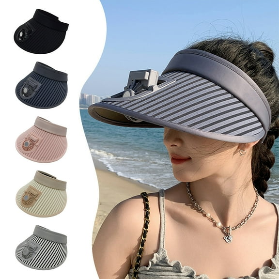 Sun Visors Hat with Fan for Women, Fan Visor Hat, USB Charging Hat Fans That Blow Cold Air, Solar Fan Hats for Women, Large Area Sun Protection Set-D White