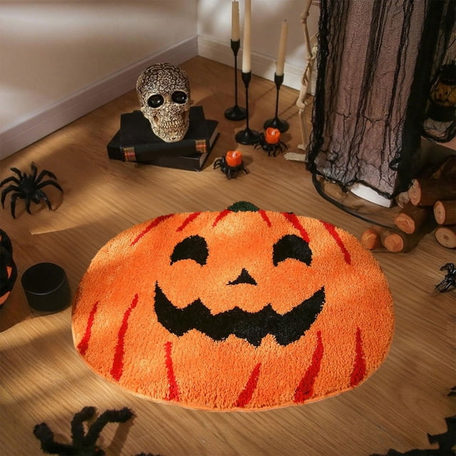 Halloween Pumpkin Floor Mat | Multicolor Pumpkin Maple Leaf Rug | Soft Polyester Halloween Doormat for Entryway Kitchen Bathroom Living Room Thanksgiving Decor 15.75x23.62in
