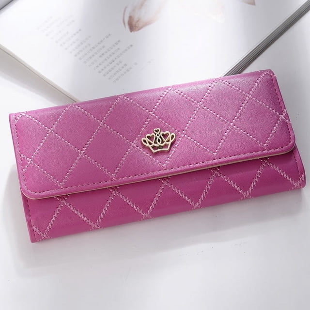 Cartera de mujer Cartera larga con hebilla coreana con forma de rombo y corona bordada Cartera de mujer