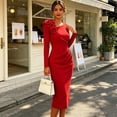 thumbnail image 5 of Quixlent Women's Cocktail Party Bodycon Midi Dress, Long Sleeve 3D Flower Ruched Dress, Formal Wedding Guest Evening Gown, 5 of 7