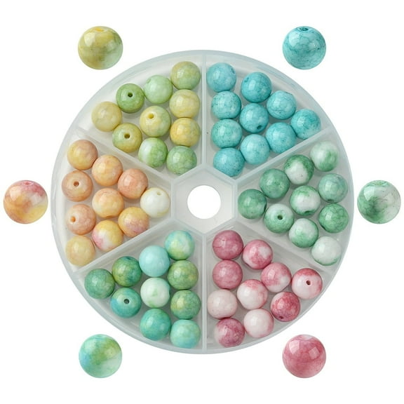 60Pcs 6 Colors Opaque Crackle Glass Round Beads Strands Imitation Stones Round Mixed Color 10mm Hole: 1.5mm 10pcs/color
