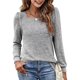 thumbnail image 4 of Camiseta gris plisada informal para el trabajo y las compras, talla M Elegante blusa de manga larga con cuello cuadrado, 4 of 7