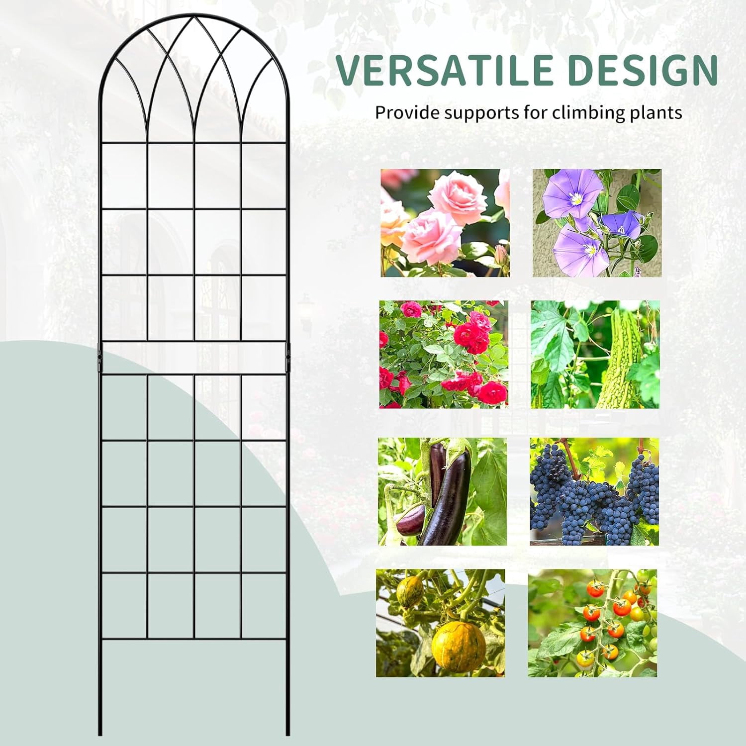 FICISOG 4 Pack 59x16in Metal Garden Trellis for Climbing Plants,Black Large Trellis for Climbing Plants Outdoor, Roses, Vegetables Vines Flowers Support, Large Decorative Outdoor Trellis
