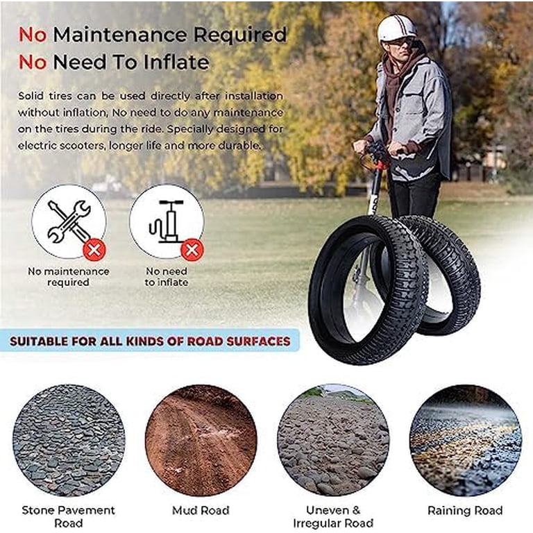6.5 Inch Solid Rubber Tire Replacement For Gotrax G2 Electric Scooter - No Inflation Needed