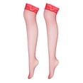 thumbnail image 1 of Medias altas de rejilla para mujer, pantimedias de encaje floral y malla. rojo, 1 of 9