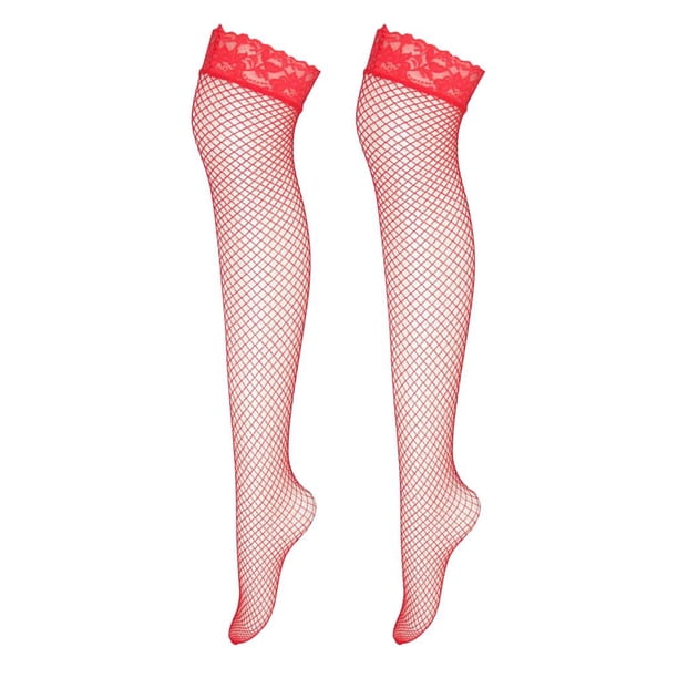 Medias De rejilla para mujer Yinane Encaje floral Malla De Red rosa talla inconfundible rojo