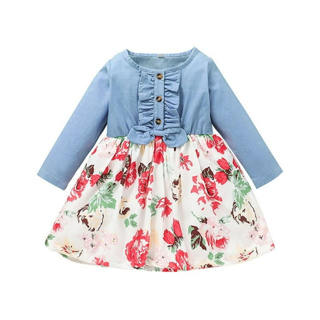 Vestidos de niña pequeña Vestido de mezclilla de manga larga para niñas Ropa Tutu Vestido de fiesta Vestido de fiesta Primavera Otoño Ropa de bebé Vestidos18-24M (Etiqueta 90) Gao Jinjia LED