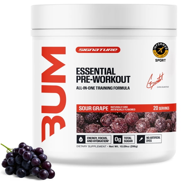 RAW Nutrition Essential Pre Workout Powder, 200mg Caffeine, Sour Grape, 20 Servings