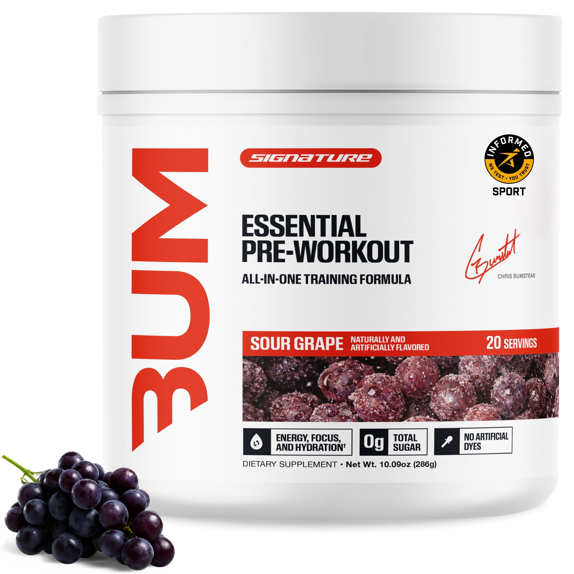 RAW Nutrition Essential Pre Workout Powder, 200mg Caffeine, Sour Grape, 20 Servings
