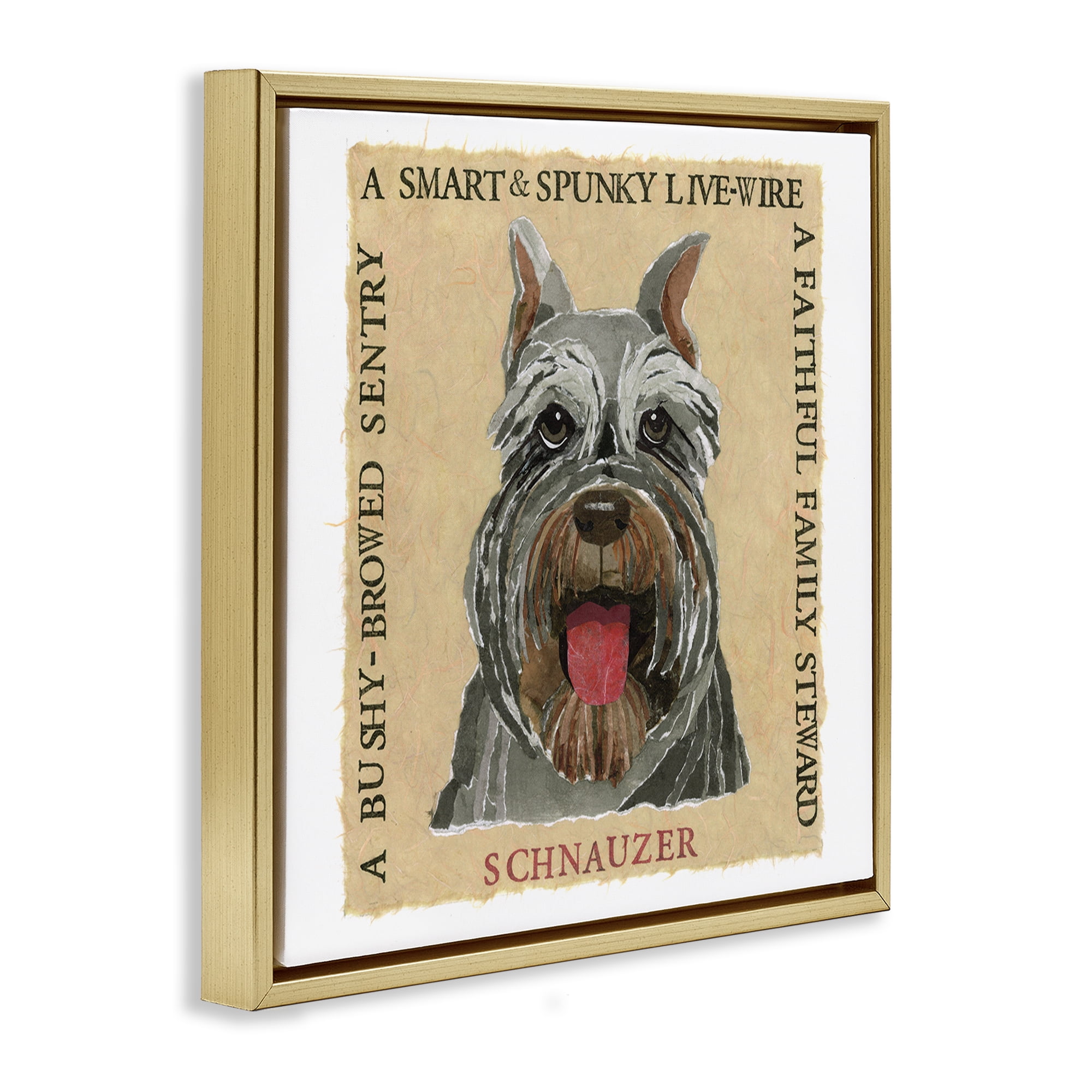 Stupell Industries Fun Schnauzer Pet Phrases Animals Painting Gold Floater Framed Canvas Art Print Wall Art, 18 x 18