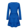 thumbnail image 4 of Vestido de mujer Vestido de manga larga con cuello en V Mezcla de algodón Ropa informal Botón Ropa plisada, Azul, XXL Speravity AP003993-11, 4 of 5
