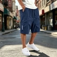 thumbnail image 2 of Mens Summer Shorts Elastic Waist Drawstring Solid Color Cargo Pants with Pockets Shorts, 2 of 3