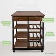 thumbnail image 3 of Casual Home Solid Wood 28" Wide Rolling Kitchen Island Trolley with Wine Rack and Drawer, 3 of 14