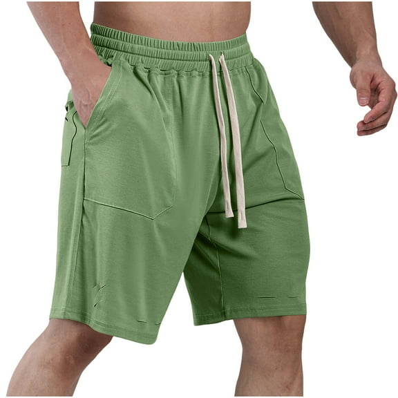 WAVSUF Summer Drawstring Shorts for Mens Elasticity Short Pants Motion Bodybuilding Casual Army Green Size L