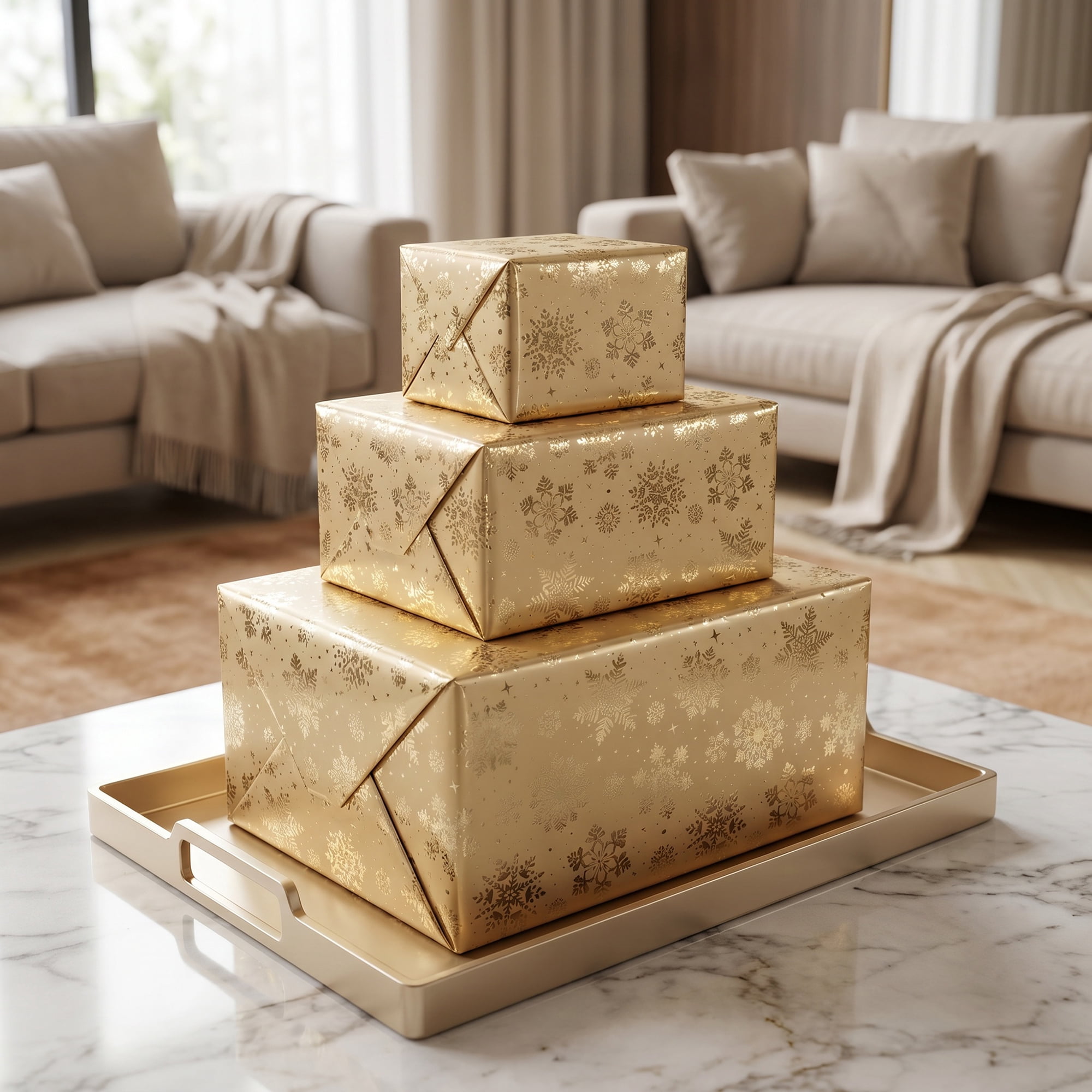 Unique Bargains Heavyweight Christmas Wrapping Paper for Gifts Gold 27.6"x 19.7"