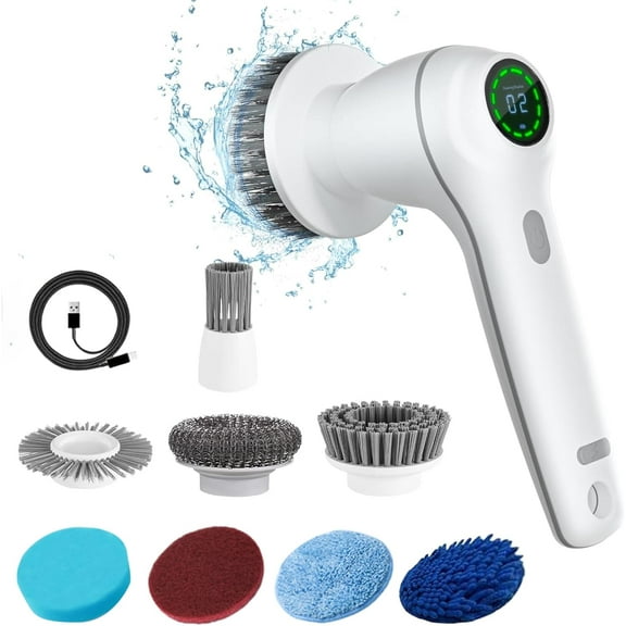 8 in 1 Electric Cleaning Brush, Multifunction Electric Spin Scrubber Cordless Rechargeable with 4 Hours of Use Time, Power Scrubbers for Cleaning, Kitchen Supplies Home Bathroom Tools