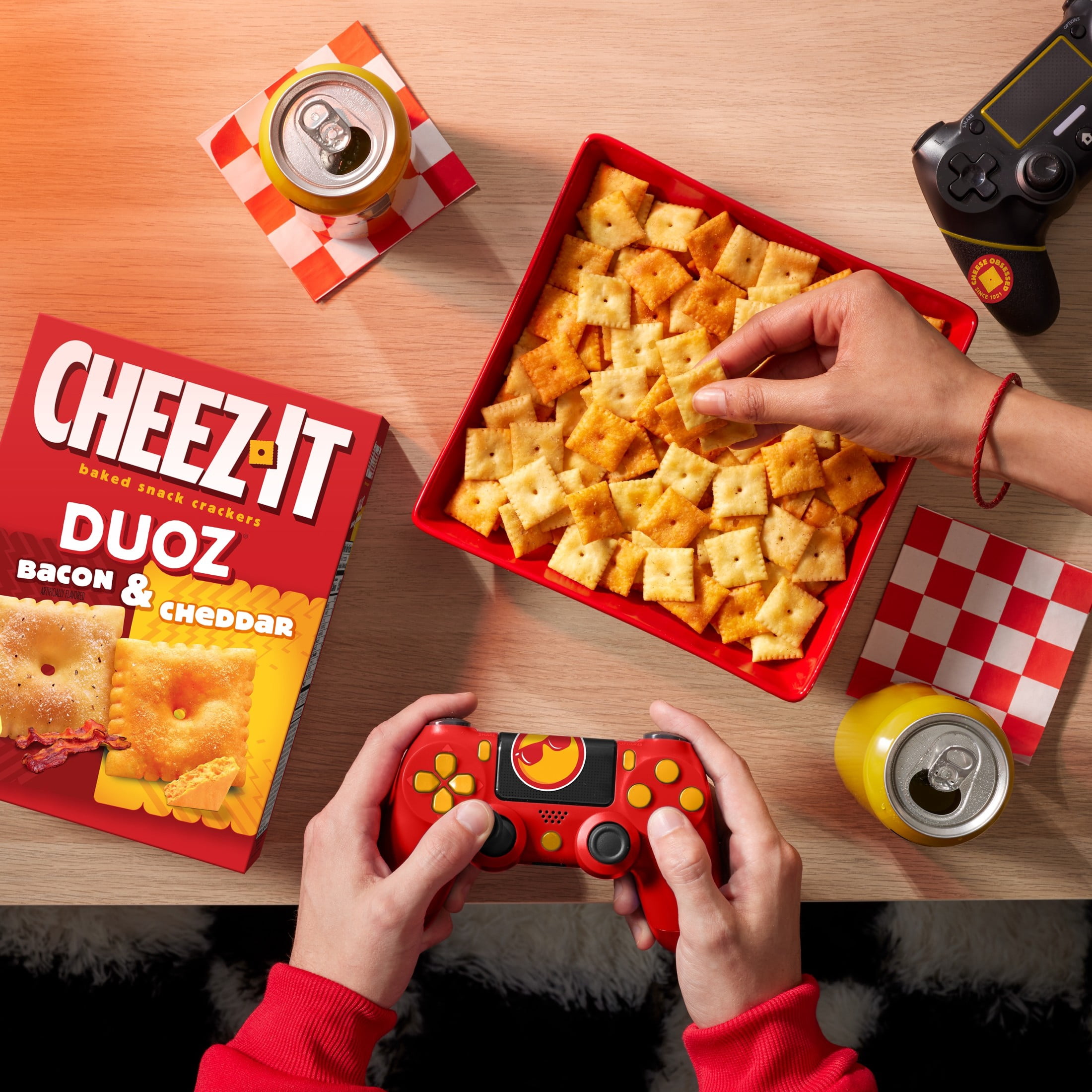 (3 pack) Cheez-It DUOZ Bacon and Cheddar Baked Snack Crackers, Lunch Snacks, 12.4 oz