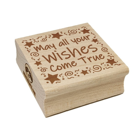 May All Your Wishes Come True Stars Swirls Birthday Square Rubber Stamp Stamping Scrapbooking Crafting - Small 1.25in