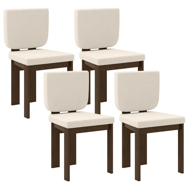 Costway Wooden Dining Chair Set of 4 with Rubber Wood Leg Padded Wide Seat & Back for Home
