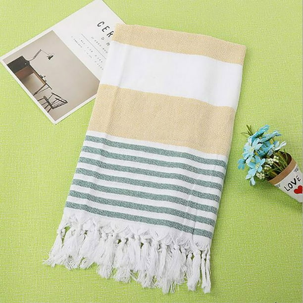 Toalla de baño de gran tamaño absorbente de algodón Arena turca con flecos a rayas de punto europeo y americano Wmkox394yii hfskjfh387