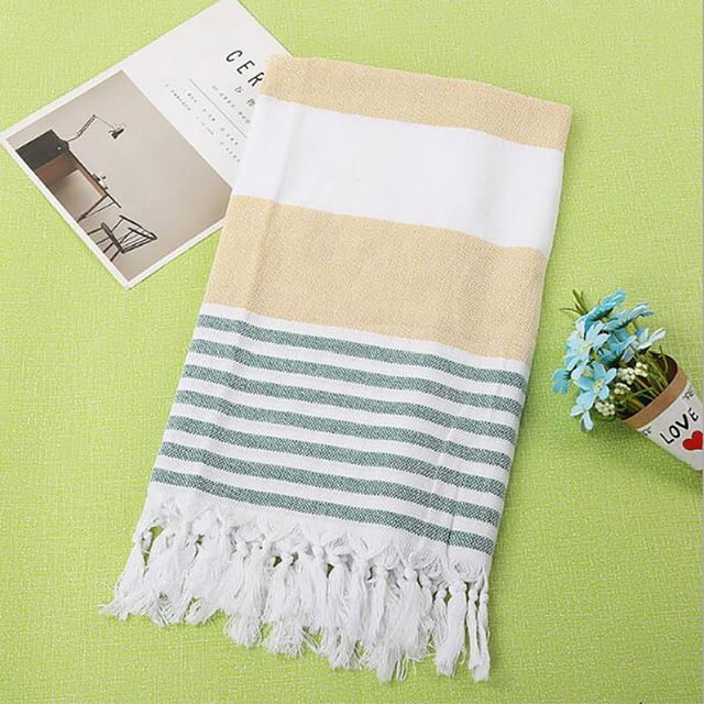 Serviette de Bain en Coton Absorbant de Grande Taille, Européenne et Américaine, Rayée, à Franges, Sable Turc