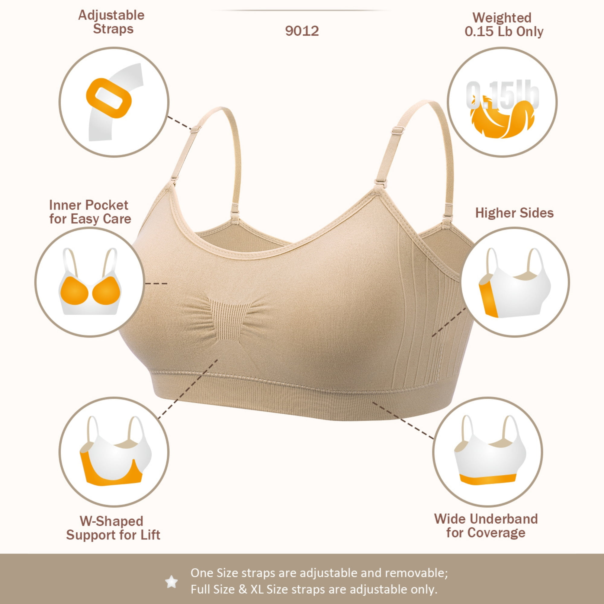 Coobie Seamless Bras for Women No Underwire Scoopneck Cami Bra 9012,Light Nude,One Size