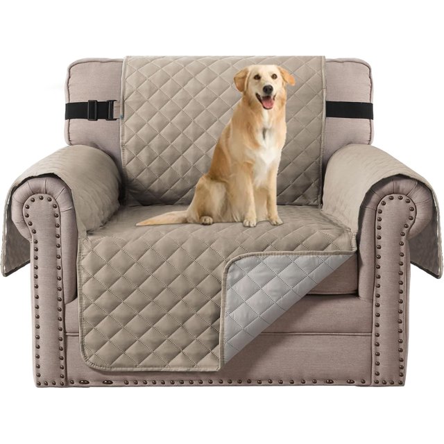 Reversible Quilted Chair Cover Water Chair Slipcover Furniture Protector Washable Chair Couch Cover with Elastic Strap for Kids Dogs Pets(Armchair Grey/)