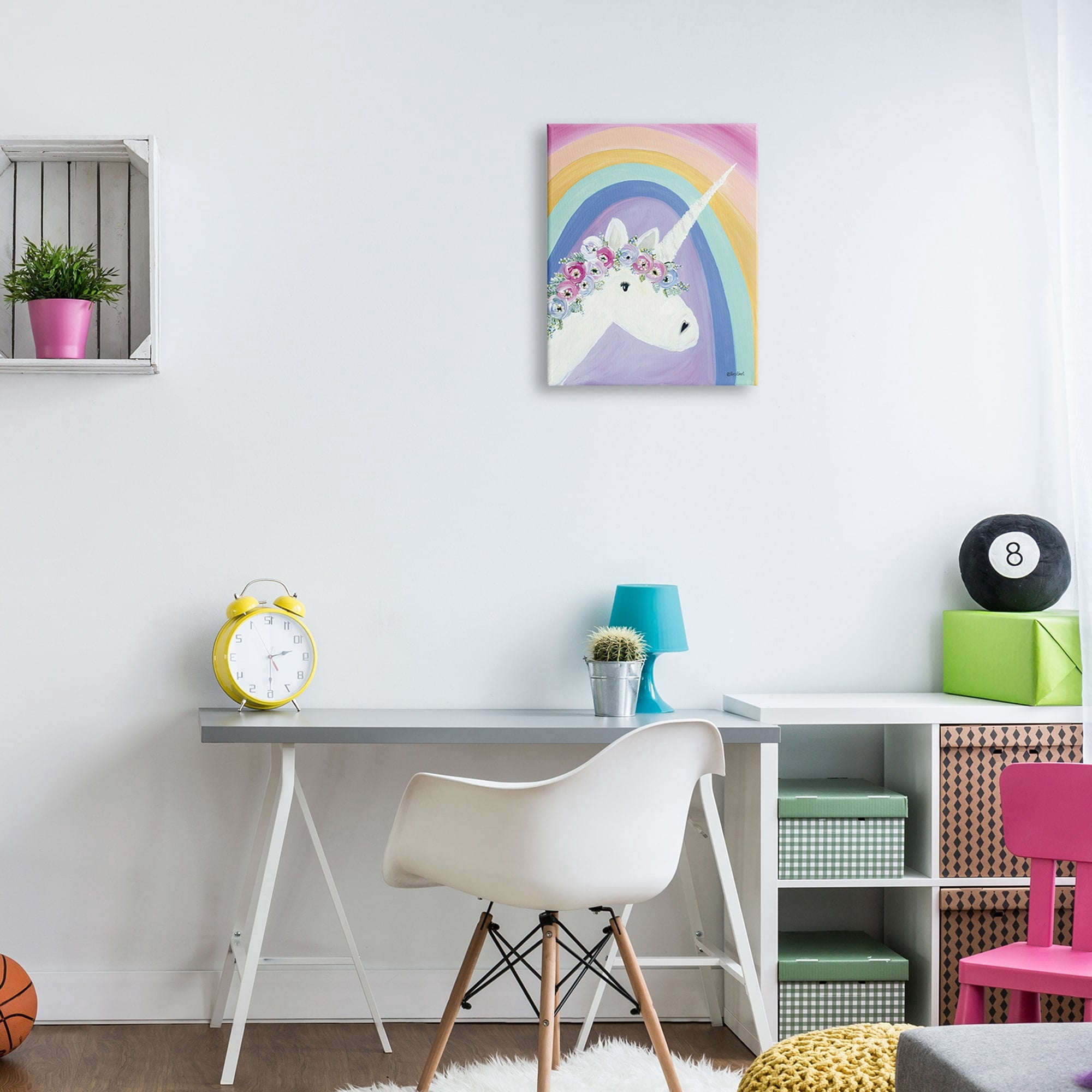 Stupell Industries Flowered Fantasy Unicorn Poppy Crown Rainbow Background ,30 x 40, Design by Roey Ebert