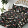 thumbnail image 3 of Ambesonne Flowers Boho Fitted & Flat Sheet with Shams 4 Pcs Set, Night Forest Artwork, Full, Pale Yellow Reseda Green, 3 of 5