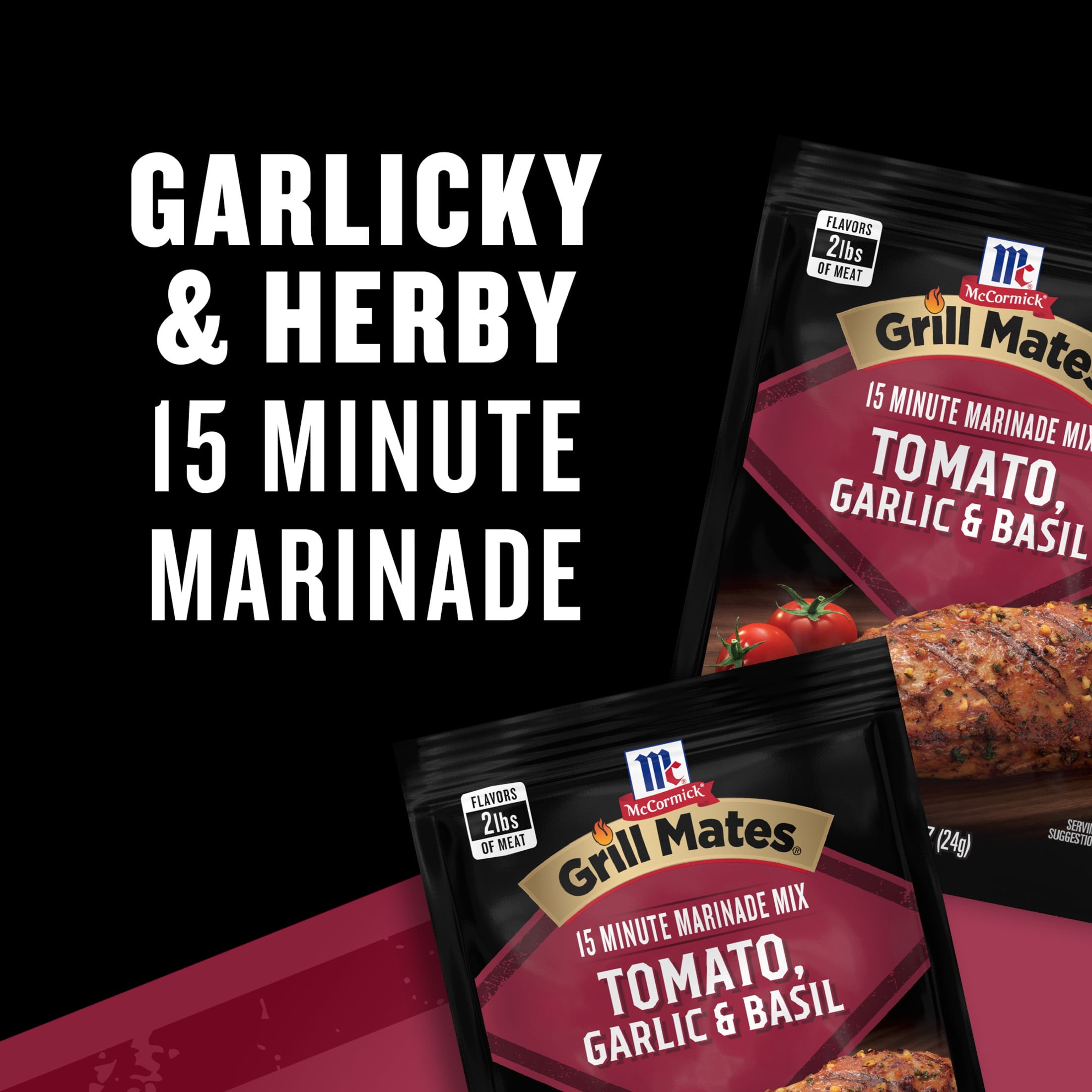 (12 pack) McCormick Grill Mates Tomato, Garlic & Basil Marinade Mix, 0.87 oz Packet