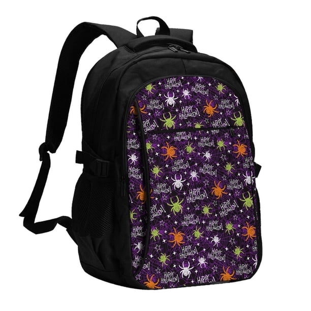 Balery Halloween Mochila con carga USB para hombre y mujer - Mochila impermeable y antirrobo para laptop con puerto USB para viajes, trabajo