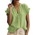 thumbnail image 2 of QASIEATN Women's Trendy Essentials Clothing: Pretty Short Sleeve V Neck Blouse Fall Fashion Outfits for Women, 2 of 6