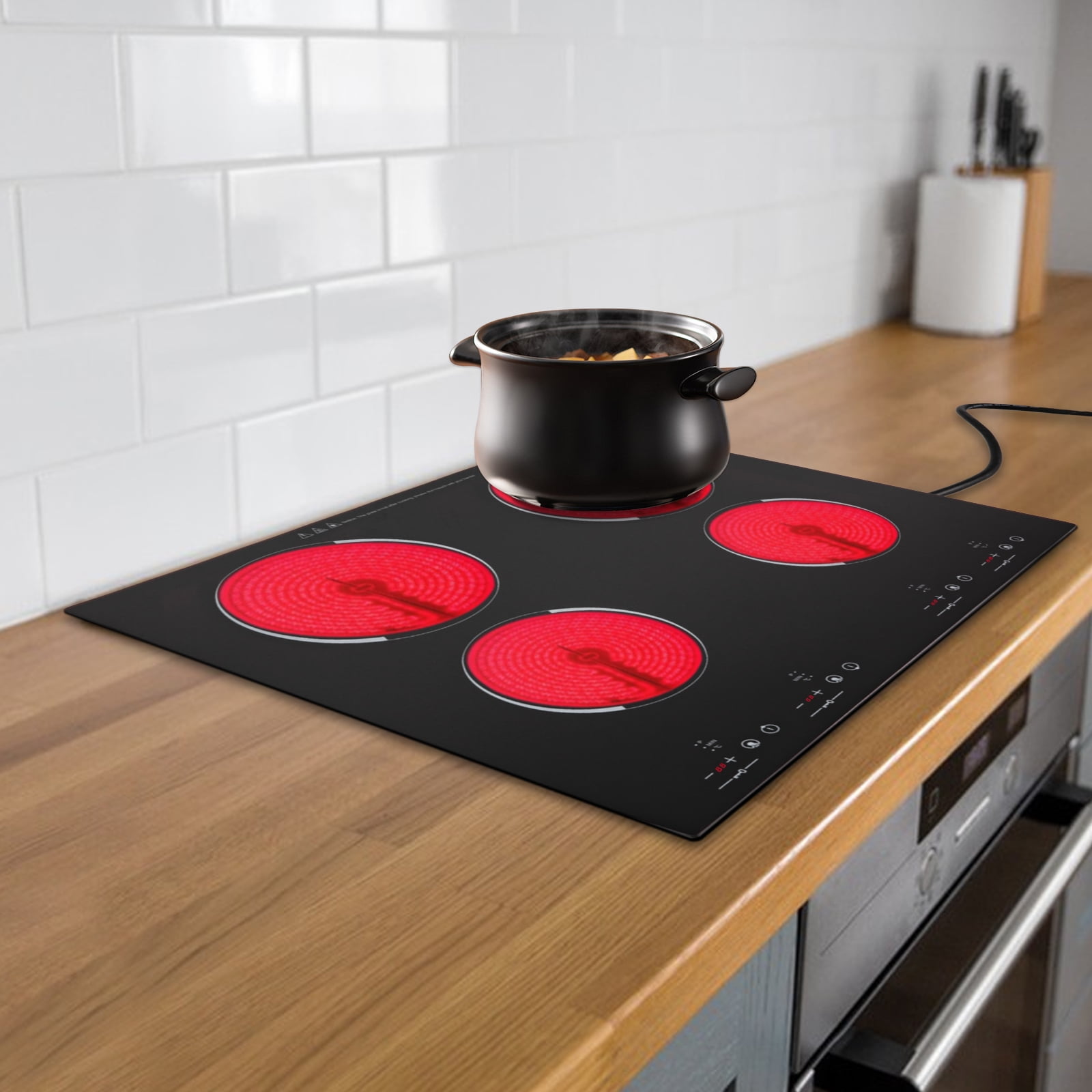 Electric Stove Top with 4 Electric Burners, Electric Cooktop, Built-in Cooktop 3000W, 9 Heating Level, Kid Safety Lock, Sensor Touch Control, 110V