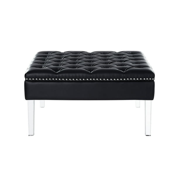 Inspired Home Vivian Leather Oversized On Tufted Ottoman Coffee Table Black Com Inspired Home Vivian Leather Oversized, Oversized Leather Coffee Table Ottoman